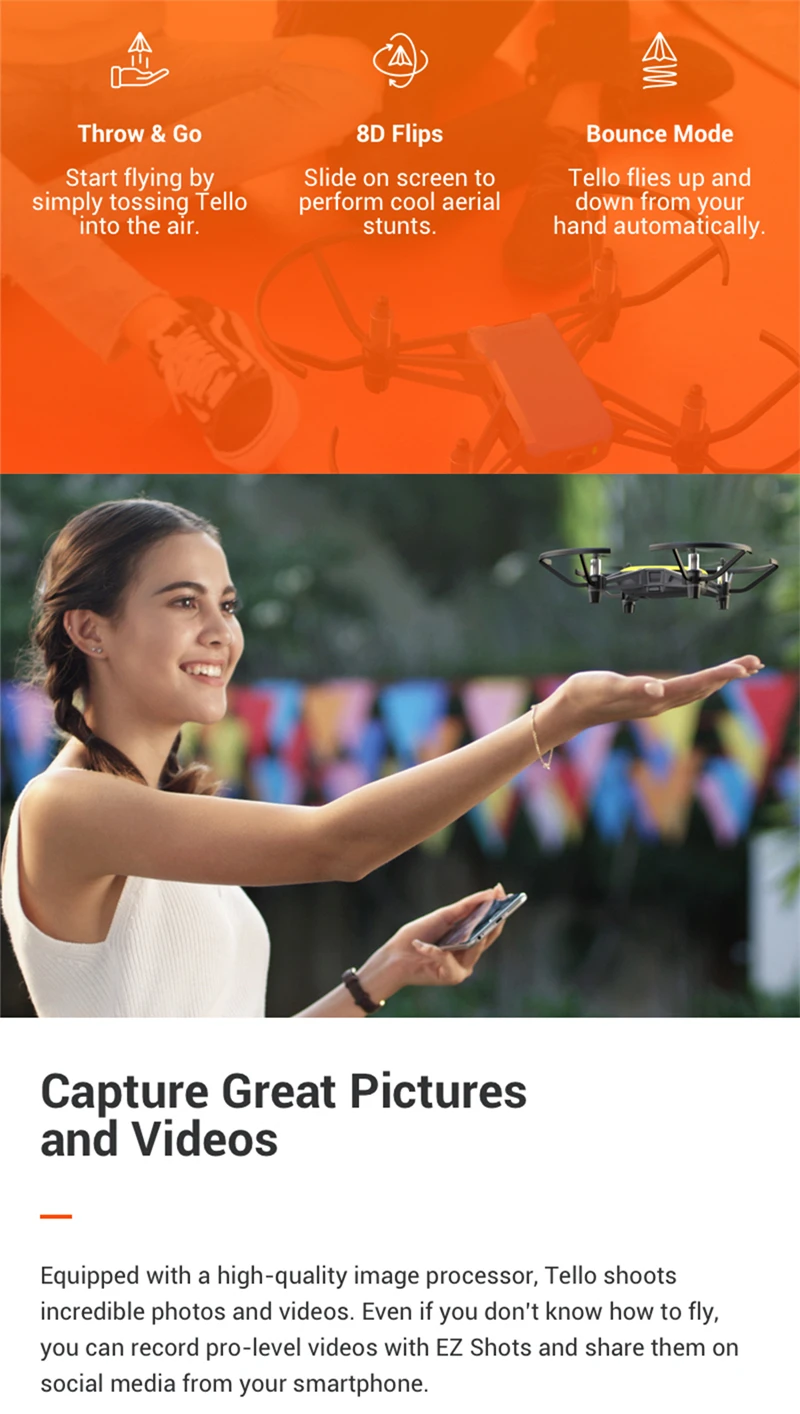 DJI Tello мини-Дрон 720P HD камера передачи приложение дистанционное управление складная игрушка плоскость FPV RC Квадрокоптер с EZ снимками