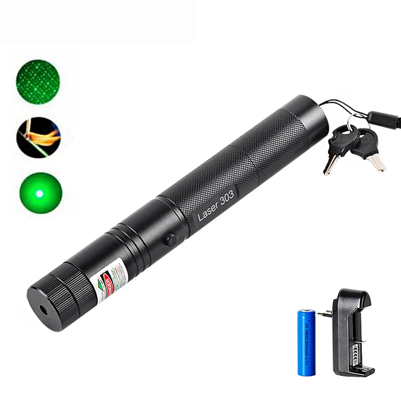 

D2 10000M Laser Pointer 5mW 18650 Battery Powered Rechargeable LED Flashlight 532nm 303 Green Pen Visible Beam Light LED Torch