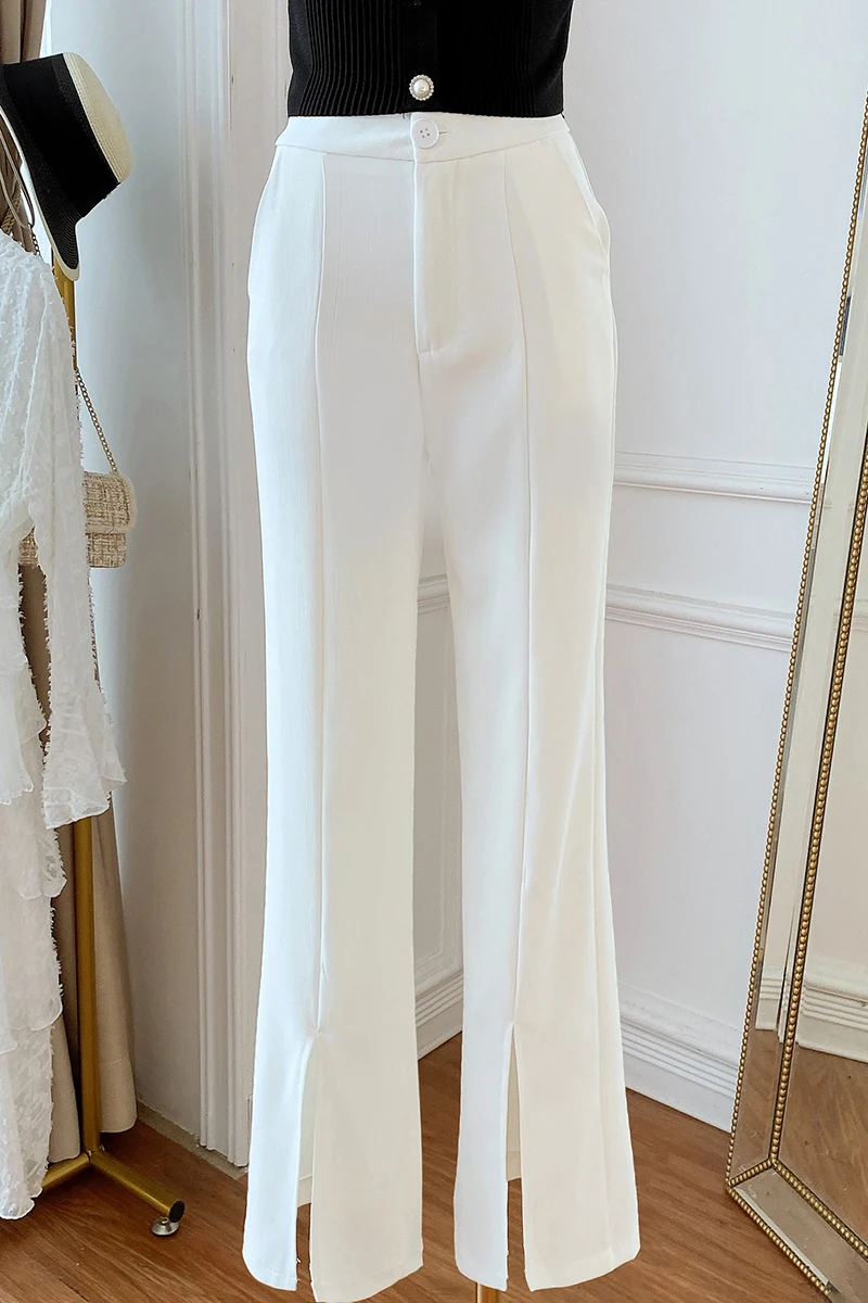 Elegant Straight-Leg Pants 2021 Summer New Korean Style Pants Slim Fit Slimming Slit Trousers Draped Casual Pants for Women