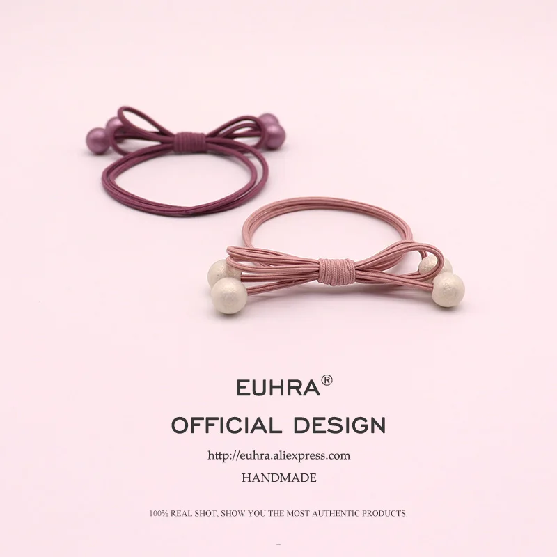 EUHRA/2 цвета, классический стиль, жемчуг ручной работы, трость для девочек, женские эластичные ленты для волос Детские резинки, Прочные эластичные