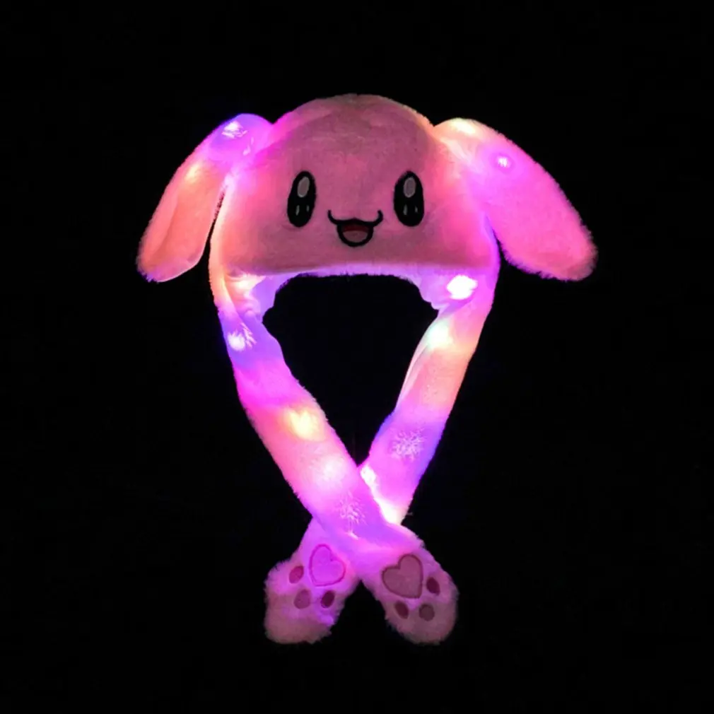 

1pcs Plush LED Glowing Rabbit Ears Hat Lovely Luminous Kids Adult Plush Hand Pinch Cap Moving Ears Hat With Earflap Gifts Kawaii