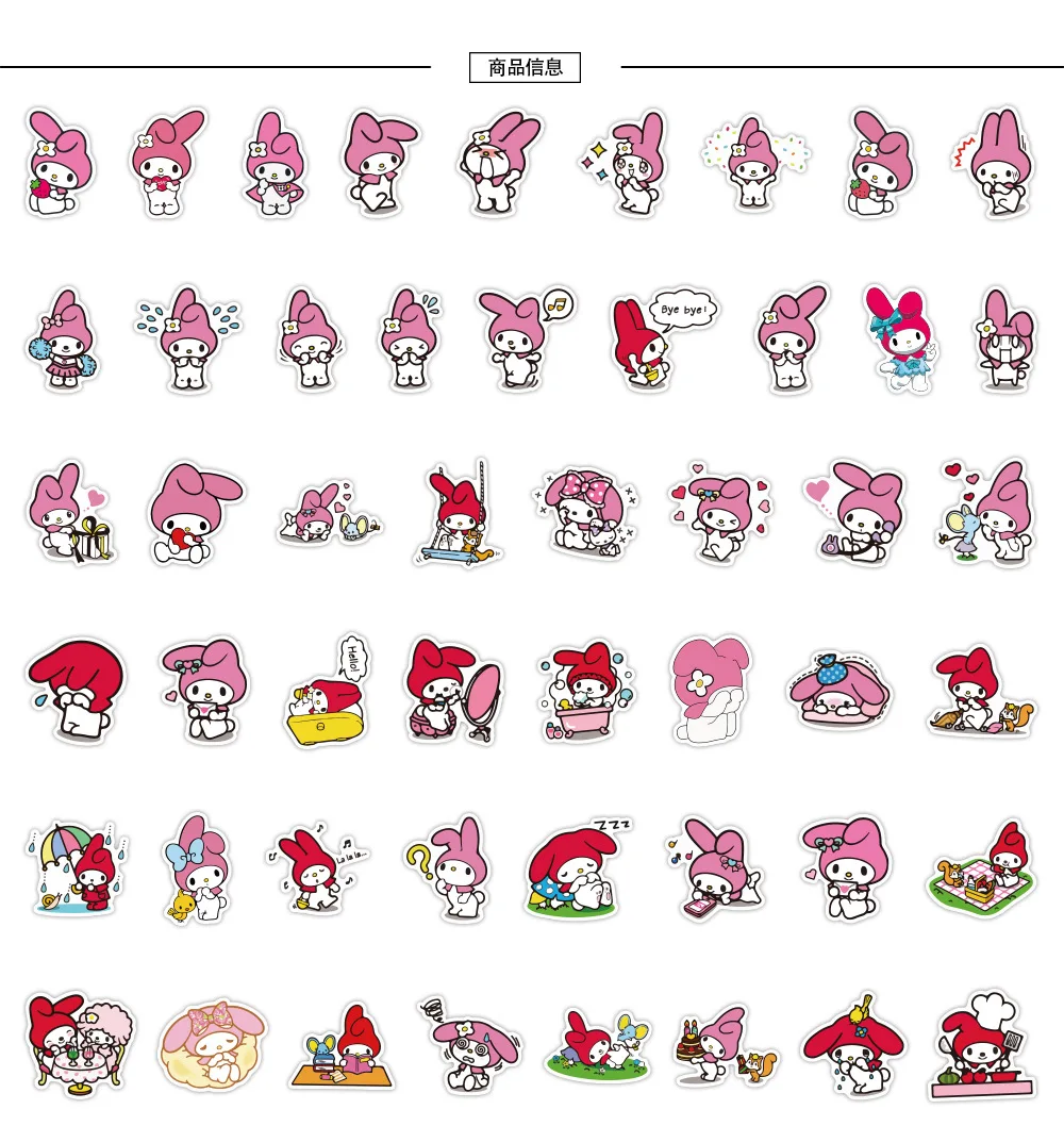 

50pcs/bag Amine Kuromi Melody stickers for Children Letter Diary Scrapbooking Stationery Pegatinas Guitar Graffiti sticker