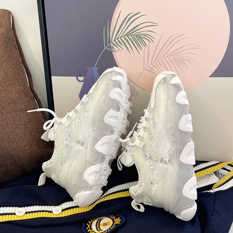 

2021 Crystal Chunky Sneakers Women New Designer Jelly Sole Platform Shoes Breathable Sports Basket Femme Casual Vulcanized Shoes