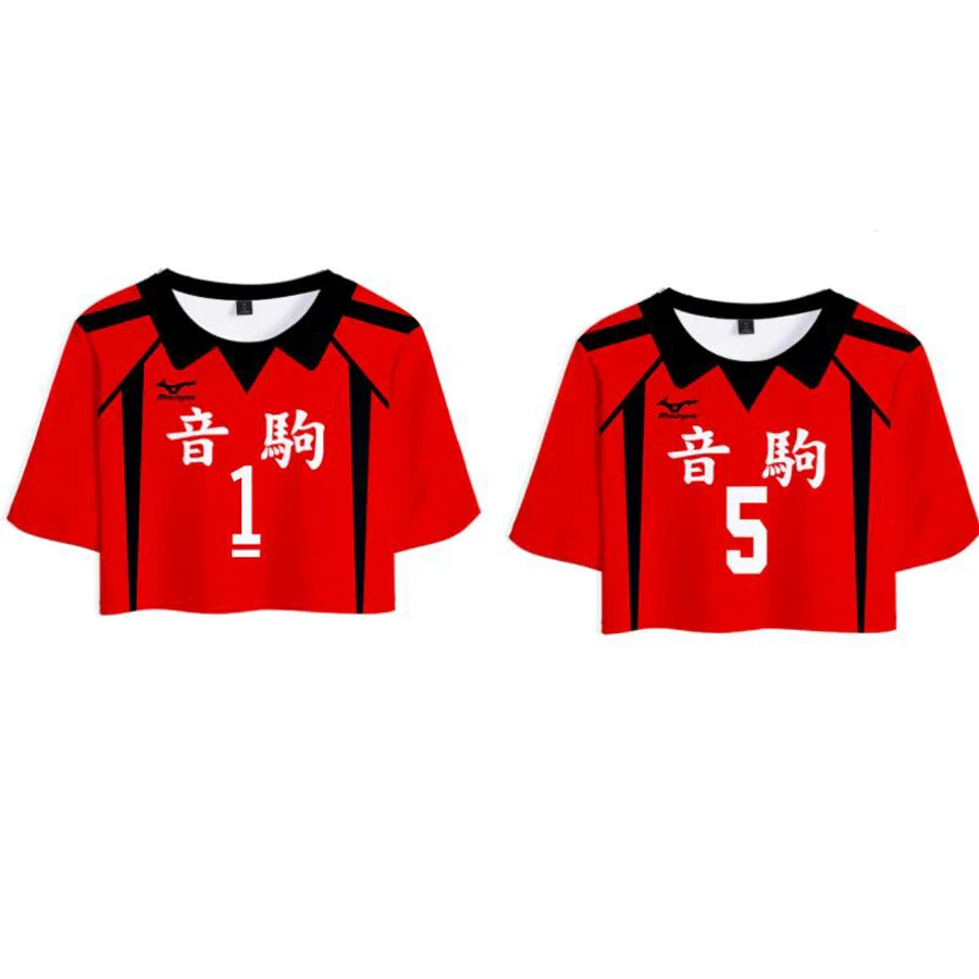 

Футболка Haikyuu Nekoma женская с японским аниме, короткий топ с круглым вырезом и коротким рукавом, с графическим принтом для старшей школы, на ле...