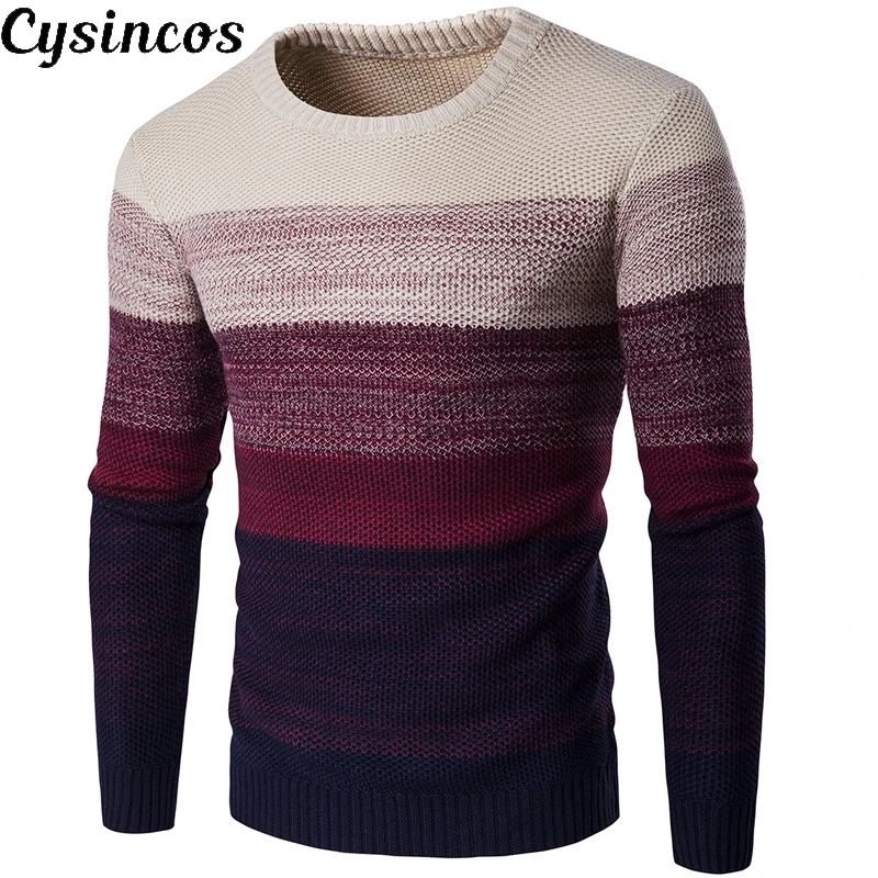 CYSINCOS мужской брендовый Повседневный свитер Agasalho Masculino, с круглым вырезом, в полоску, тонкий, с длинным рукавом, в стиле пэчворк, мужской вязаный пуловер, одежда