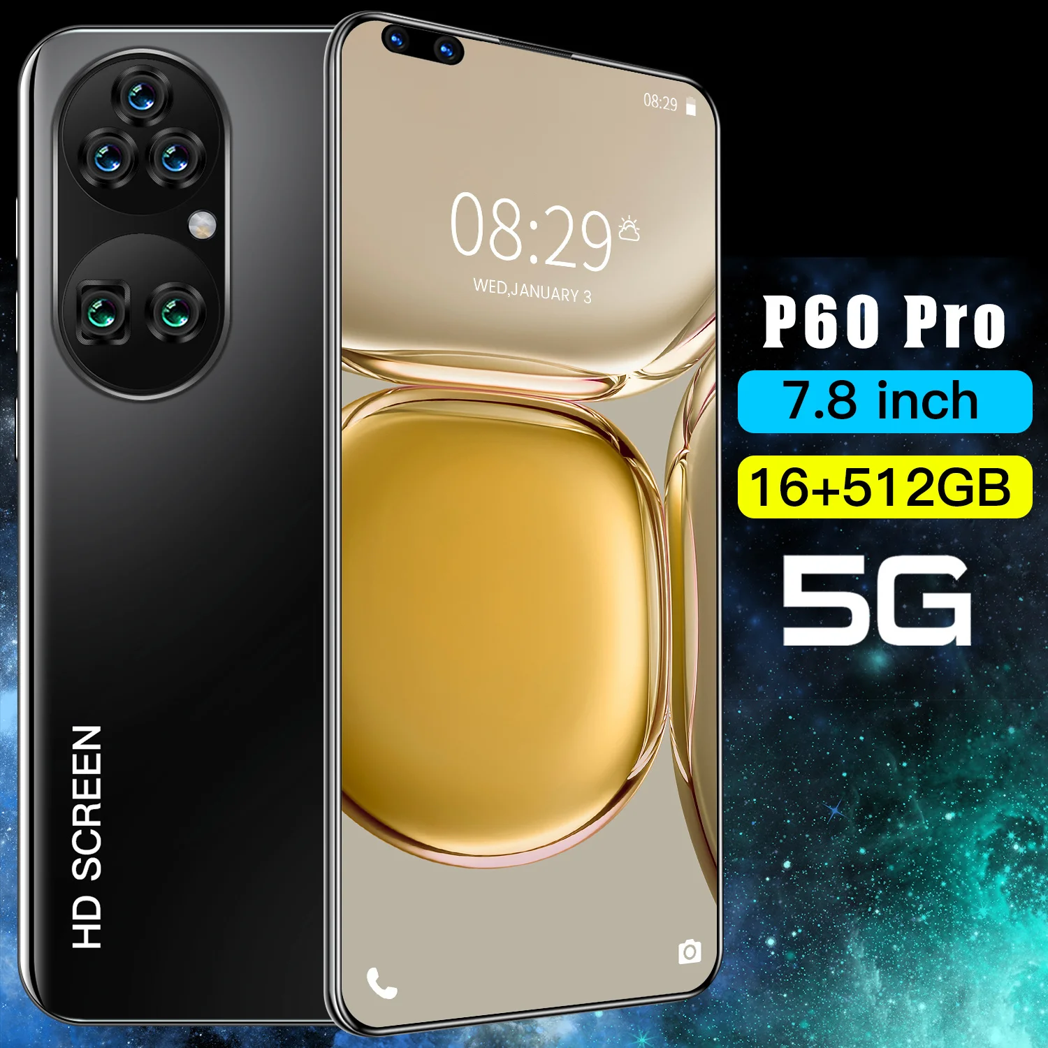 

Cellphone P60 Pro Dual Sim 16GB 512GB 7.8 Inches Android 11 MTK6889 Smartphone Global Version Mobile Phone 5G 5600mAhHD Screen