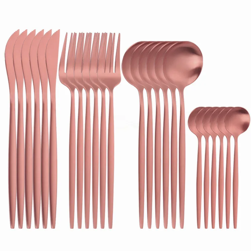 Kitchen Tableware Rose Gold Cutlery Set Stainless Steel Cutlery Set Gold Fork Spoons Knives Western Dinnerware Set Dropshipping