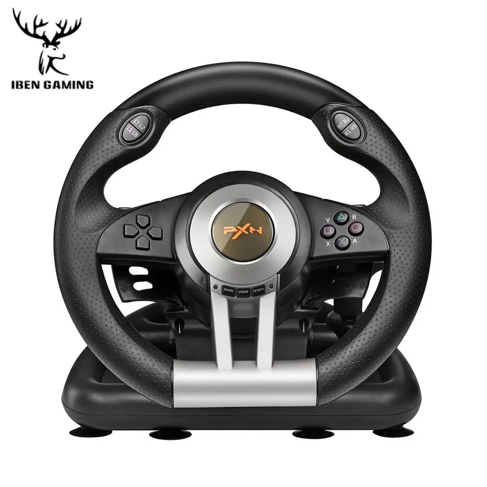 Black IBen PXN V3II гоночный Игровой руль USB Вибрация Двойной Мотор Складная Педаль для ПК/PS3/4/Xbox-One/переключатель рулевого колеса - Цвет: Black