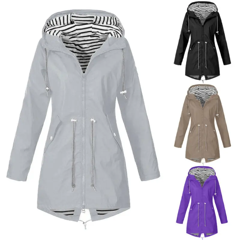 

Women Ladies Raincoat Wind Waterproof Jacket Hooded Rain Mac Outdoor Poncho Coat Outdoor Forest Wear