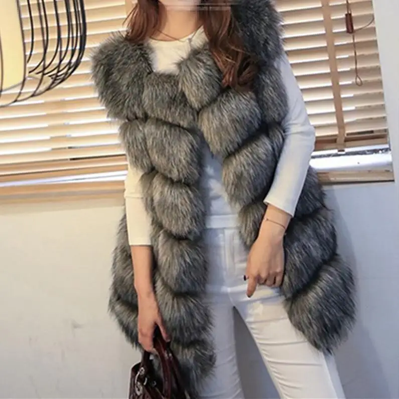 Универсальный женский жилет из искусственного меха с широкой талией однотонное