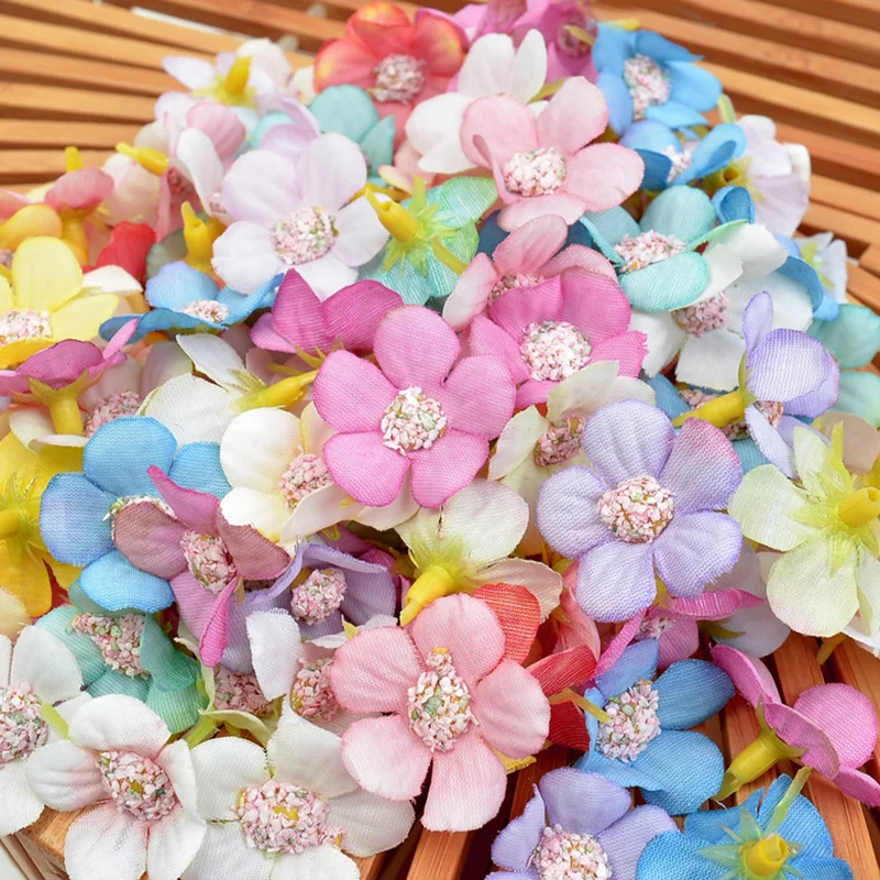 

50Pcs 2cm Gradient Multicolor Mini Daisy Flower Heads Silk Artificial Flowers for Wedding Home Decoration Wreath Scrapbooking