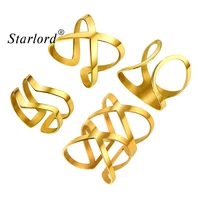 starlord 18k gold plated vintage cross finger rings sets for women 316l stainless steel comfort fit adjustable ring 4psr4610j