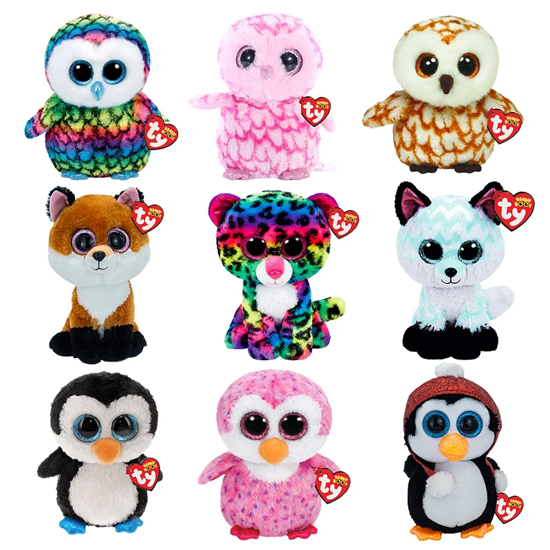 

Ty Beanie Boos 6" 15cm Big Eyes Penguin Owl Fox Series Leopard Appease Sleeping Plush Toys Stuffed Dolls Birthday Children Gift