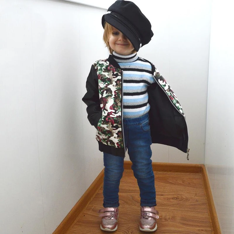 

children's fashion pu jacket 3-9 years old girl round neck print flowers camouflage artificialMotorcycle leather coat