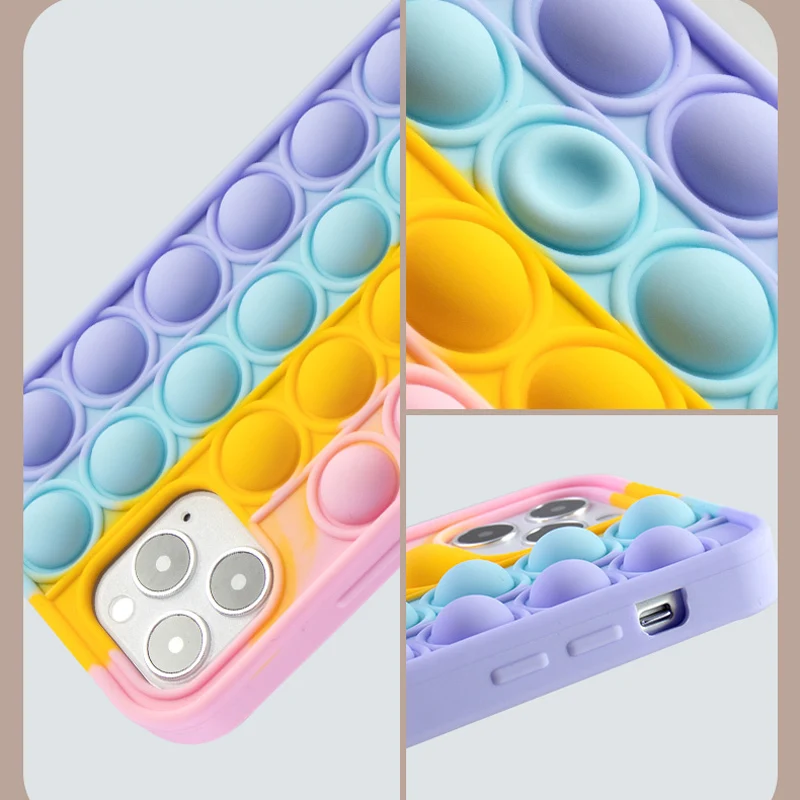 

Fashion Rainbow Silicone Phone Case For iPhone 12 11 Pro XS Max Mini XR 6 7 8 SE 2020 Plus Cover Reliver Stress Pop Bubble Cases