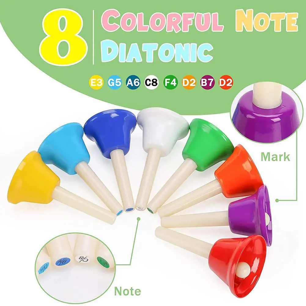 

8 Pcs Handbell Hand Bell 8-Note Colorful Kid Children Musical Toy Percussion Musical Instrument Kid Toy Christmas Gift