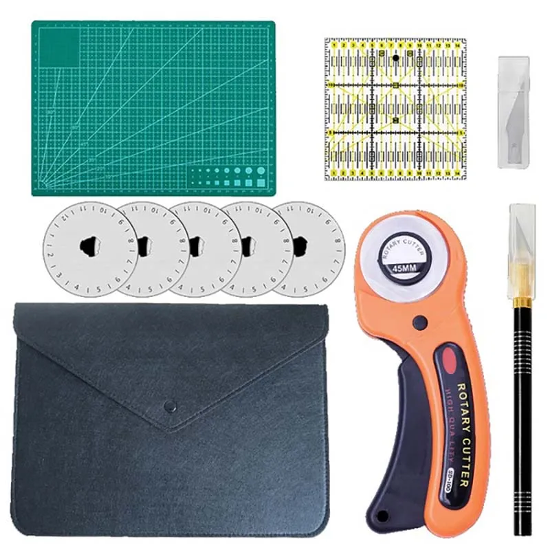 Kit de herramientas de costura de cuero para ropa, cuchillo de corte a mano, regla de cuchillo de retales, cortador rotativo de costura DIY, cuchillas, juego de costura de tela-1