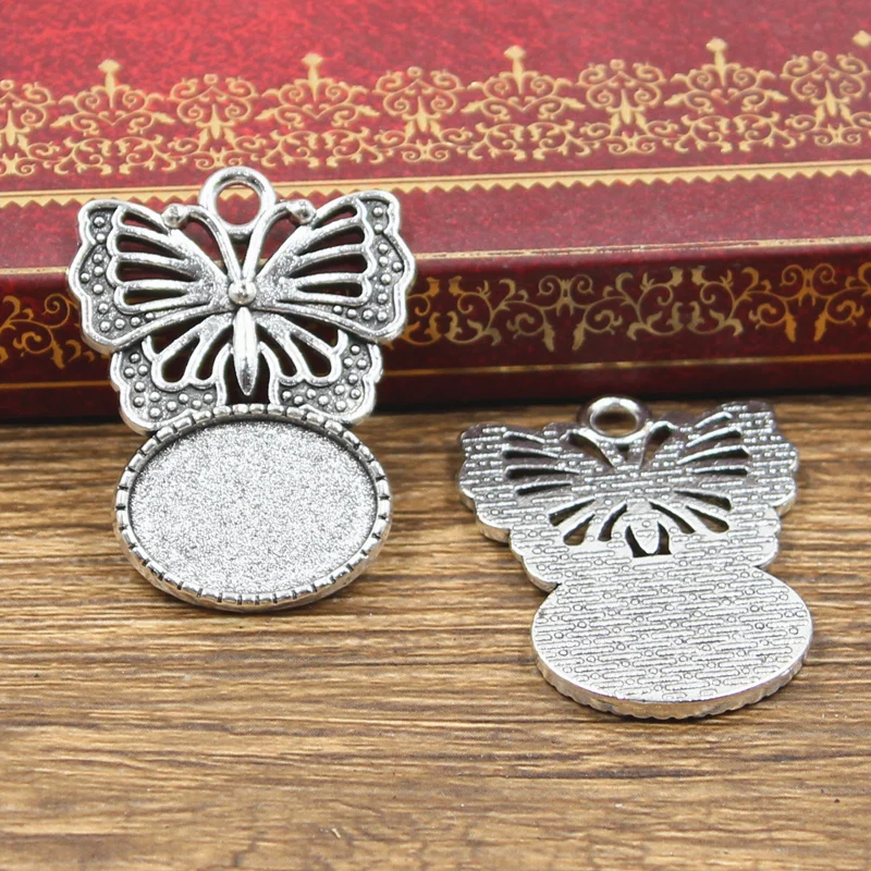 5pcs New 18x13mm Inner Size Antique Bronze Silver Color Oval Butterfly Style Cabochon Base Setting Charms Pendant | Украшения и