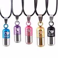 stylish open capsule stainless steel pill pendant ash holder mini perfume bottle leather chain necklace keepsake jewelry gift