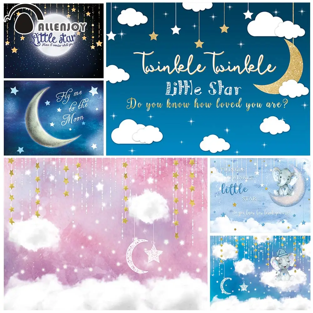 

Allenjoy Star Backdrop Moon Night Baby Shower Twinkle Birthday Party Decoration Gold Newborn Kids Silver Photozone Background