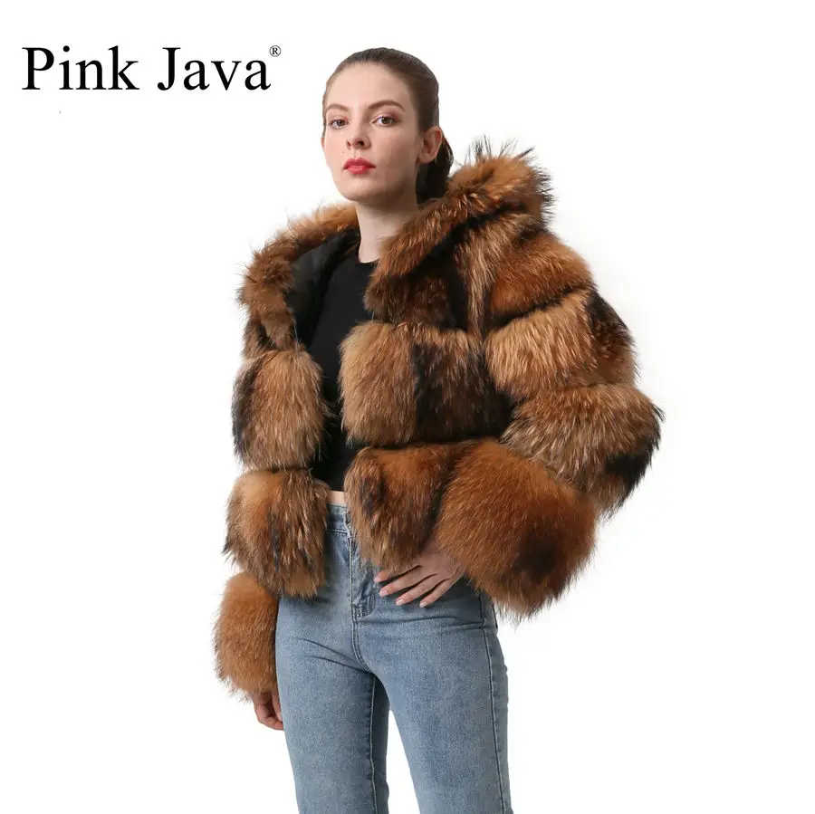 Женская зимняя куртка с капюшоном розовая из лисьего меха QC20018|Шубы и дубленки| |