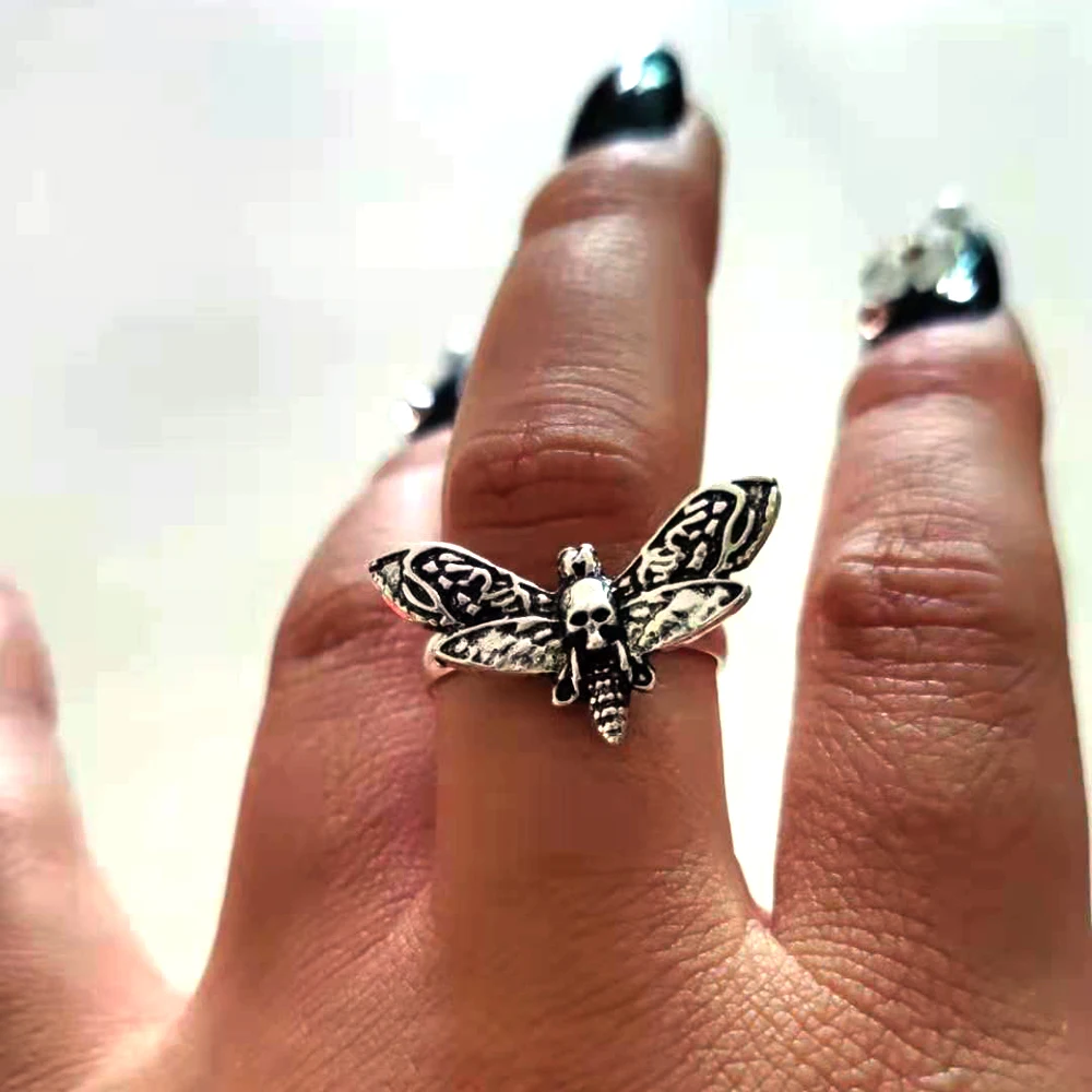

5pcs death's head skull moth butterfly ring adjustable rings christmas gift