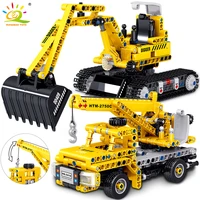 huiqibao engineering technical crawler excavator truck building blocks city construction autocrane crane truck bricks toys child