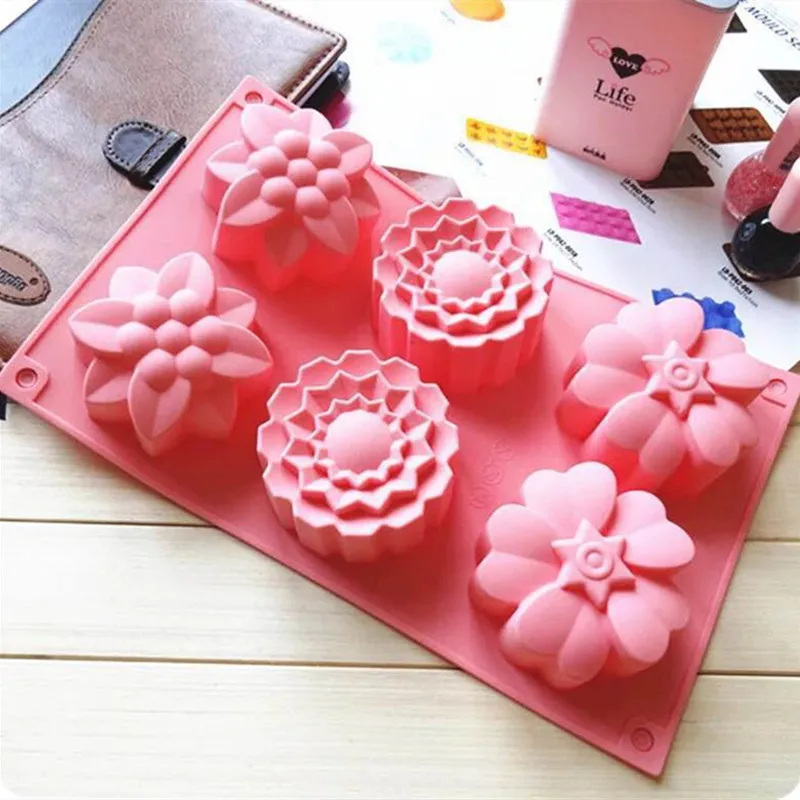 

6 Flower Baking Silicone Cake Mold Handmake DIY Bread Mould Silicone Moulds Cake Mooncake Tools Molds Chocolate Border Lace