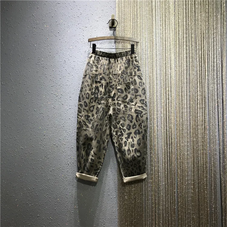 Свободные брюки с эластичной талией, женские джинсы, новые зимние шаровары, повседневные, леопардовые, прямые, джинсовые штаны с морковкой, женские джинсы