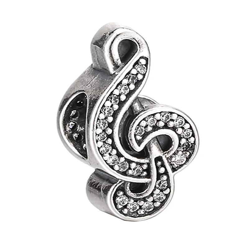 

Подвеска из серебра S925 пробы с бусинами, Милая музыкальная нота с бусинами из кристаллов для женщин, браслет, ювелирные изделия «сделай сам»