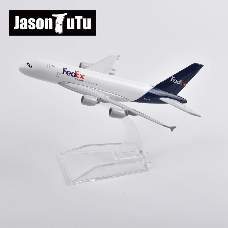 JASON TUTU 16cm FedEx Airbus A380 Plane Model Aircraft Diecast Metal 1/400 Scale Airplane Model Gift Collection