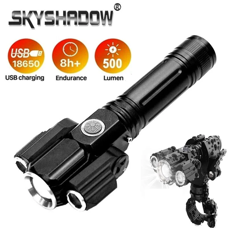 

Rotating LED Flashlight Ultra Powerful Torch 3LED 1T6+2XPE Zoomable Bicycle Lighting USB Rechargeable 4 Modes Camping Outdoor