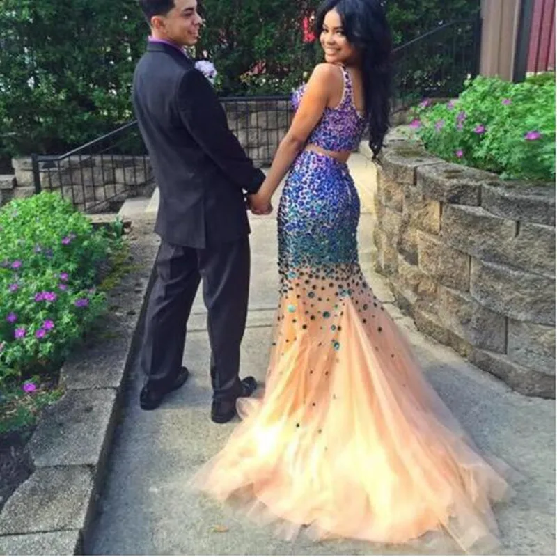 Женское вечернее платье русалка роскошное длинное из 2 предметов с кристаллами