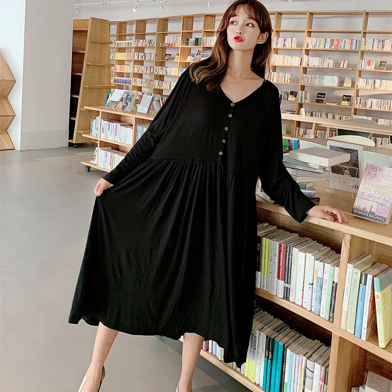 Осенне-зимняя ночная рубашка с длинными рукавами Свободная Домашняя одежда