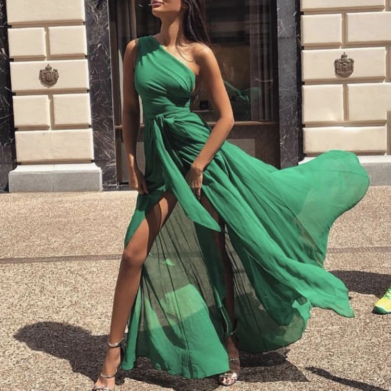 Женские стильные элегантные длинные вечерние платья на одно плечо с завязками