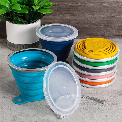 

New 4 Pc 270ml Portable Silicone Retractable Folding Cup With Lid Telescopic Collapsible Drinking Cup Outdoor Travel Water Cup