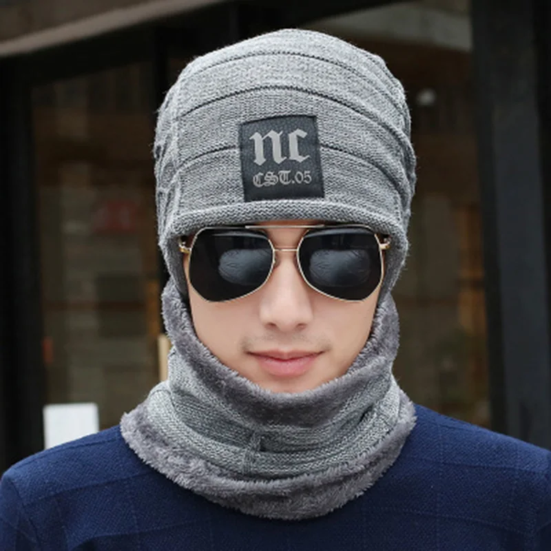 Новинка 2021 вязаные зимние шапки унисекс облегающие для мужчин воротник женская