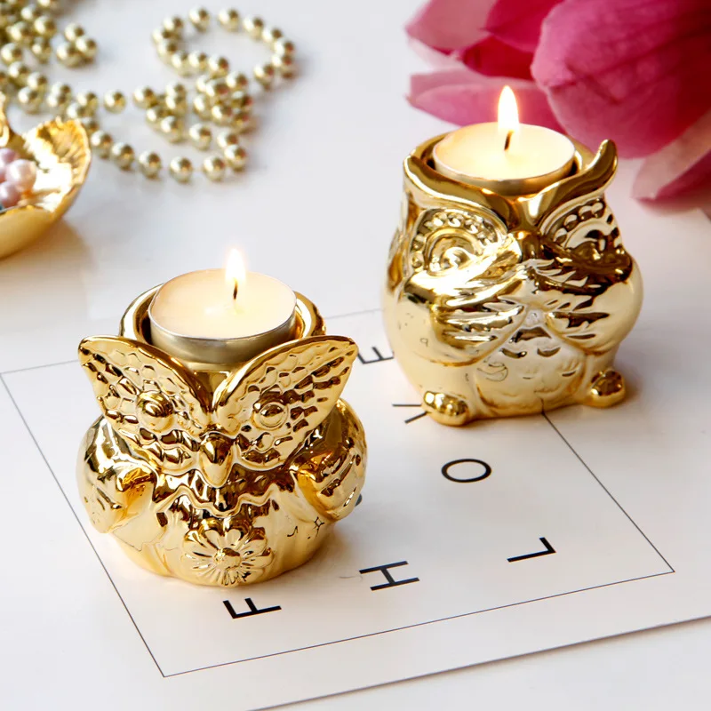 

2 pcs Nordic Decor Electroplated Ceramics Owls Candle Holders Rustic Home Decor Modern Owl Candles Holder Christmas Decoration