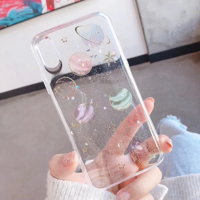 Роскошный эпоксидный чехол для iPhone X XS XR Max Back 7 8 6 6S Plus 5 5S SE планета звезда