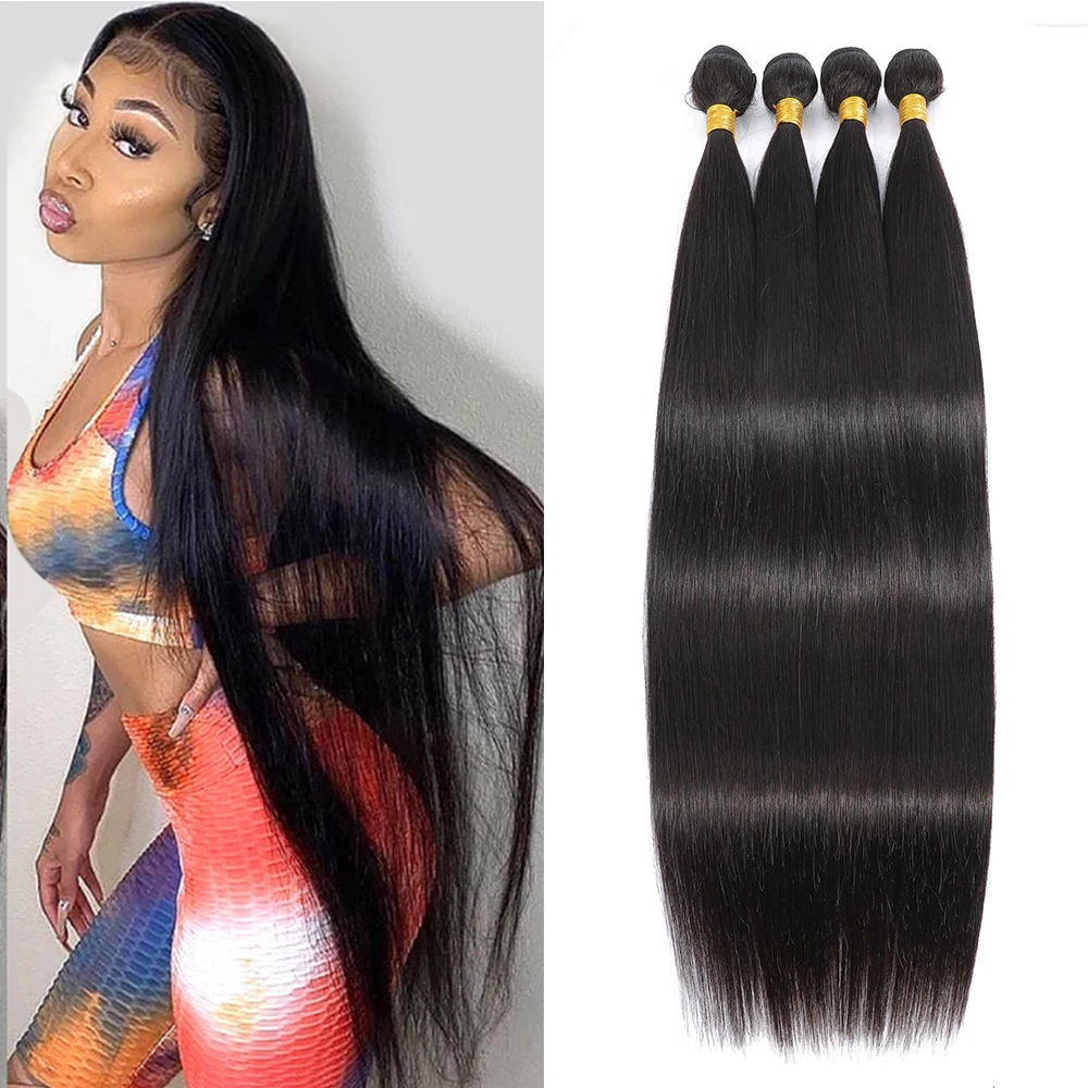Long 32 34 36 inch Remy Brazilian Hair Weave Human Hair Bundles Bone Straight Hair Natural Color 100% Human Hair Extension