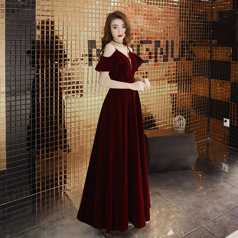 

Women Gown Elegant Princess Dress Large 3Xl Off Shlouder Ladies Vestidos Robe Female Luxury Wine Red Velvet Party Long Dress