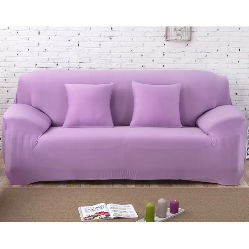 Light Purple Твердые Цвет чехлы для диванов спандекс эластичная европейских и американских полиэстер угловой диван кушетка чехол стоматологическое кресло крышка протектор Гостиная 1/2/3/4 местный - Цвет: Light Purple