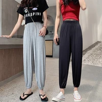summer thin cropped trousers womens breathable solid color cotton thin all match sports pants womens drape loose lantern pants