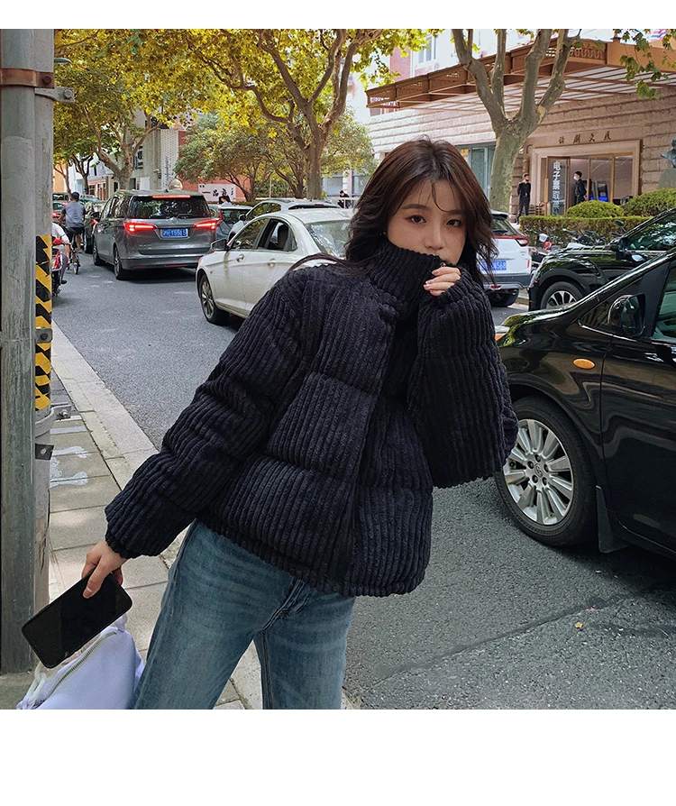 

Women Corduroy Autumn Winter Warm Parkas Down Jacket Outwear Short Solid Coat Tops