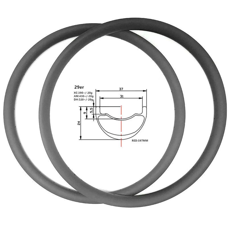 

Graphene 29er Carbon mtb rims 37x24mm Tubeless enduro 430g Bicycle Disc mtb rims aro 29 rodas mtb ERD 597mm