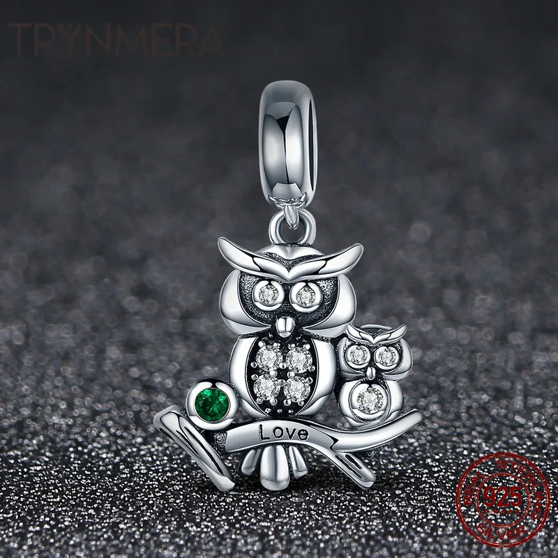 Мать подарок 925 стерлингового серебра в виде совы с детьми кулон бусины