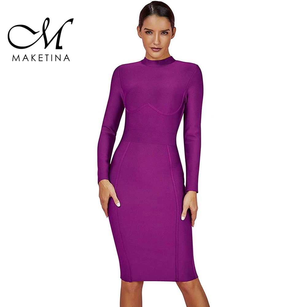 Женское вечернее Бандажное платье Maketina фиолетовое облегающее с круглым вырезом