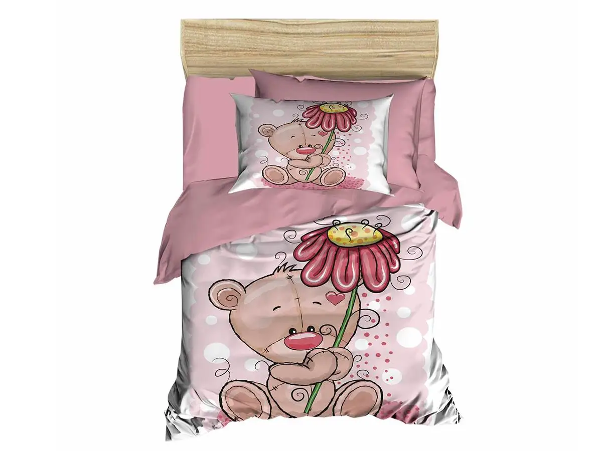 

Digital printed 3d baby duvet cover set Flower Bear powder