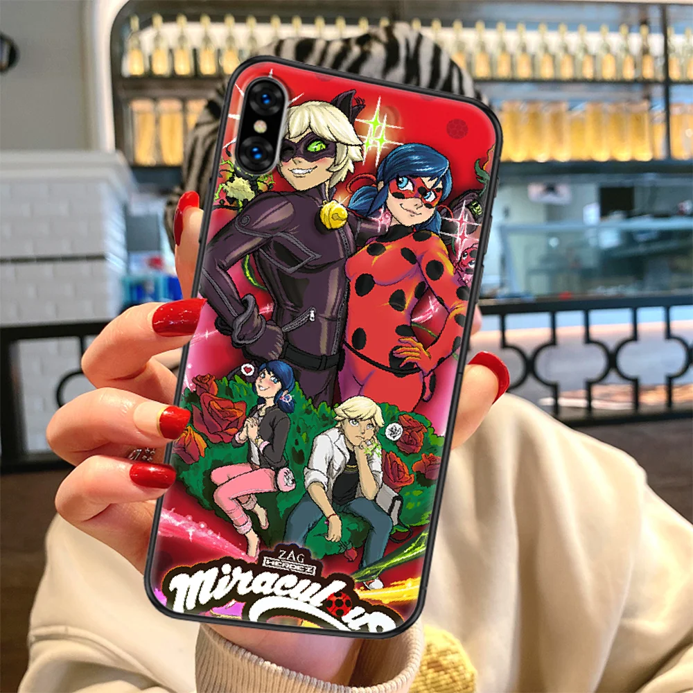 

Ladybugs girl Cartoon Phone Case Cover Hull For iphone 5 5s se 2 6 6s 7 8 12 mini plus X XS XR 11 PRO MAX black tpu shell soft