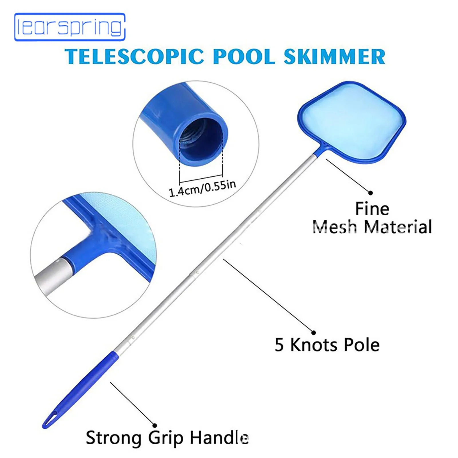 

Professional Leaf Skimmer Net With1 Set Aluminum Extension Rod Leaf Rake Mesh Frame Net Skimmer Cleaner Swimming Pool Tool